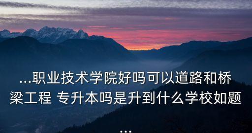 ...職業(yè)技術學院好嗎可以道路和橋梁工程 專升本嗎是升到什么學校如題...