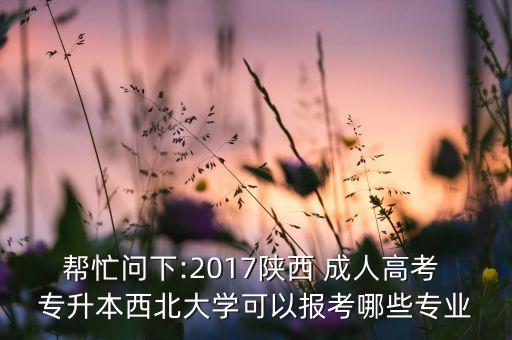 幫忙問下:2017陜西 成人高考 專升本西北大學(xué)可以報(bào)考哪些專業(yè)